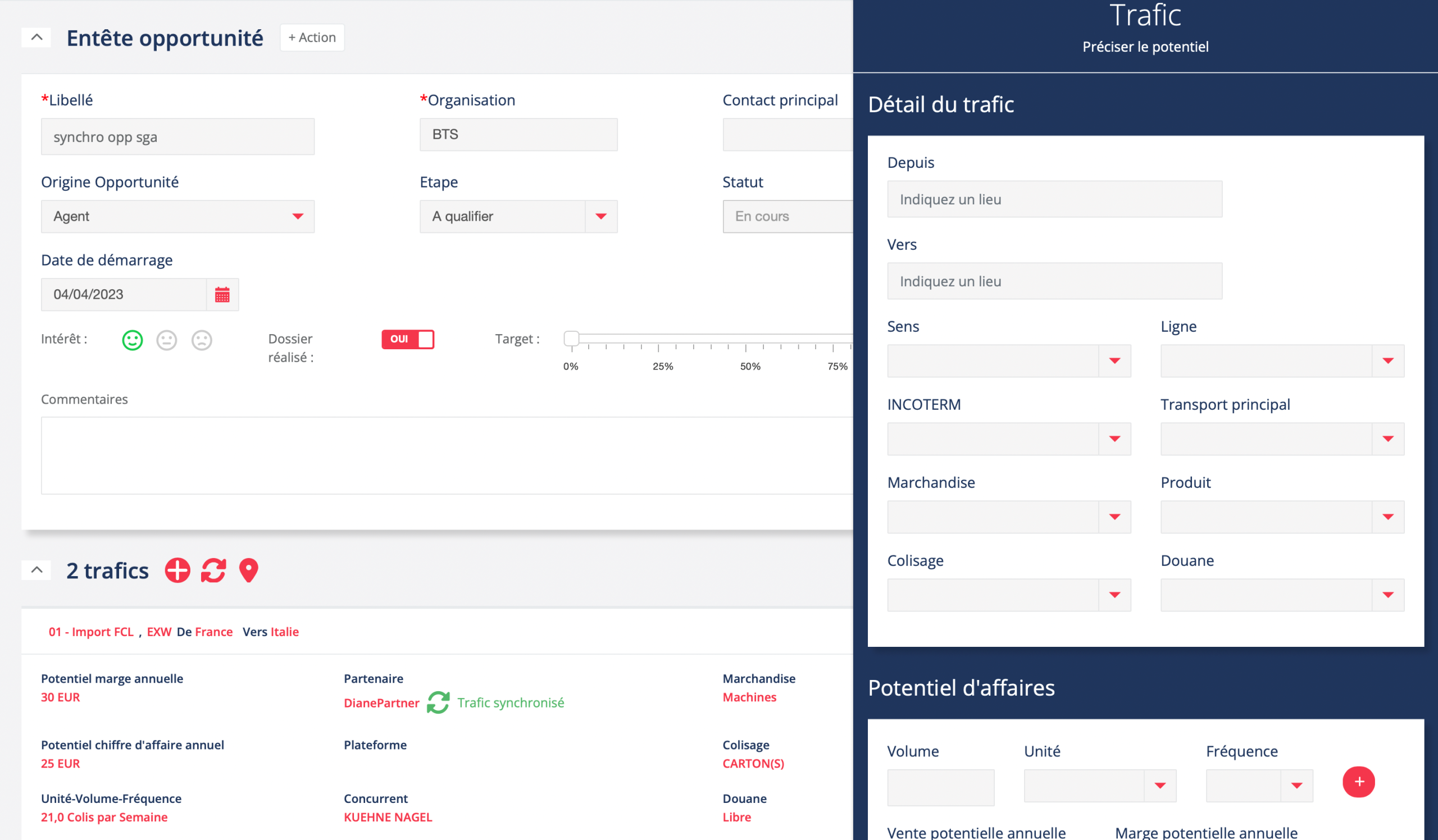 Interface Diane CRM - partenaires