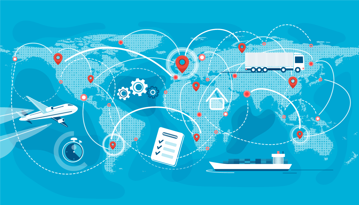 illustration bannière Freight Forwarding et Route internationale