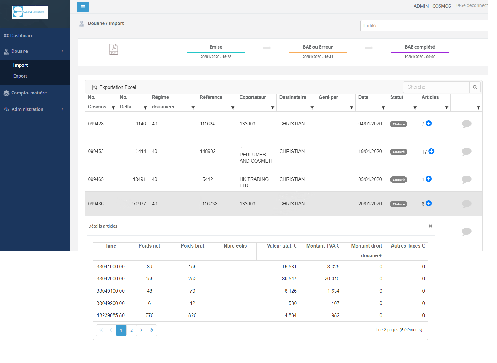 interface portail e-customs